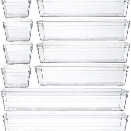 10-Pc Clear Plastic Storage Trays for Makeup, Utensils, Jewelry & Gadgets