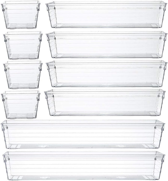 10-Pc Clear Plastic Storage Trays for Makeup, Utensils, Jewelry & Gadgets