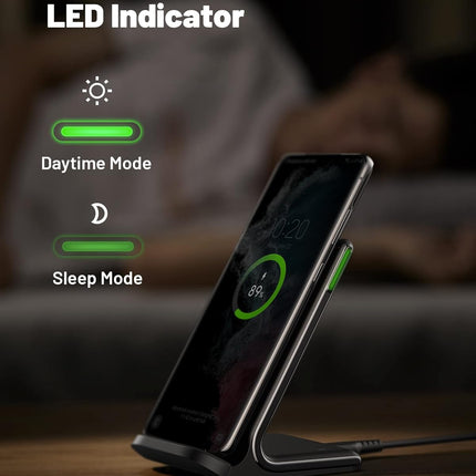 15W Wireless Charger with Sleep-Friendly Light, Fast Charging for iPhone & Galaxy