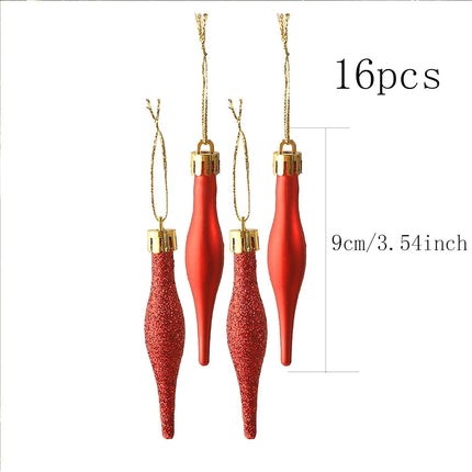 16PCS Red Xmas Droplet Ornaments – Matte & Glitter Holiday Decorations