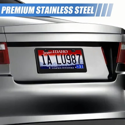 2 Pack Stainless Steel License Plate Frames Black Car Tag Holder with Screw Caps