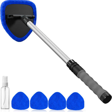 Car Windshield & Window Cleaner Kit – 4 Washable Microfiber Pads with Extendable Handle