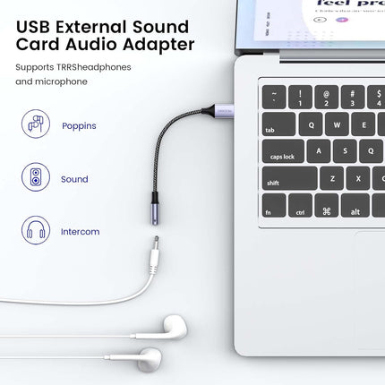 USB to 3.5mm Audio Adapter External Sound Card for Headset Mic PC Laptop