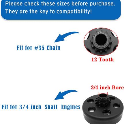 Go Kart Clutch 3/4in Bore 12T #35 Chain Centrifugal Clutch for Predator 212