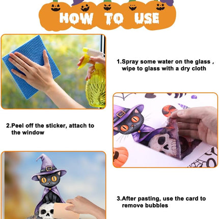 6-Sheet Halloween Ghost Window Clings, Spider Cat Crow Pumpkin Glass Decals