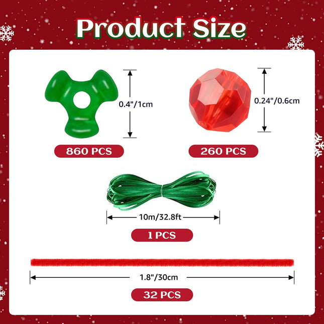 1162 PCS Christmas Beaded Ornament Kit DIY Candy Cane Wreath Crafts