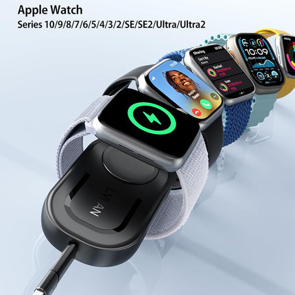 Apple Watch Charger, Retractable USB-C & USB-A Cord, Fast Magnetic Charging