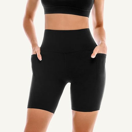 2 Pack Women's Biker Shorts with Pockets High Waisted Yoga Workout Gym Shorts