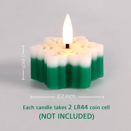 2 PCS Snowflake Flameless Tealights Green White LED Battery Operated with Remote