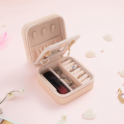 Travel Jewelry Case with Mirror – Small Jewelry Organizer Box for Women & Girls