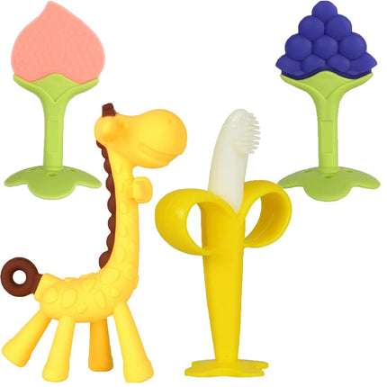 Baby Teething Toys 3-6 Months – BPA-Free Chew Teether, Giraffe & Banana Toothbrush