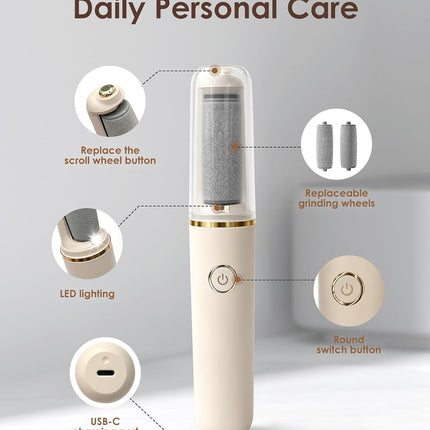 Rechargeable Electric Foot File Callus Remover, Pedicure Kit for Dry & Cracked Skin, Beige