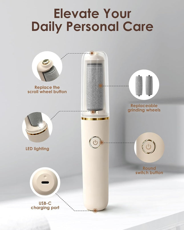 Rechargeable Electric Foot File Callus Remover, Pedicure Kit for Dry & Cracked Skin, Beige