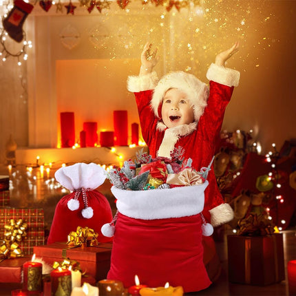 2PCS Christmas Velvet Santa Bags – Large Red Gift Bags with Drawstring for Holiday Gifts