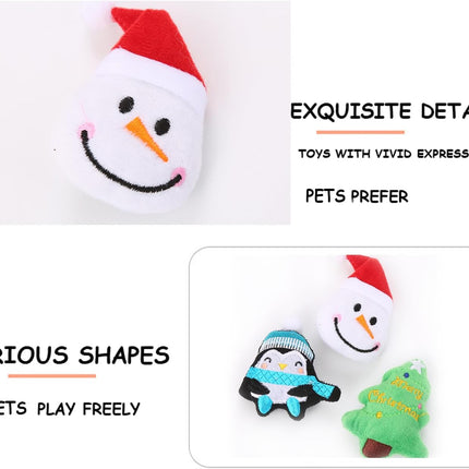 3PCS Christmas Cat Plush Toys – Tree, Snowman & Penguin Interactive Set