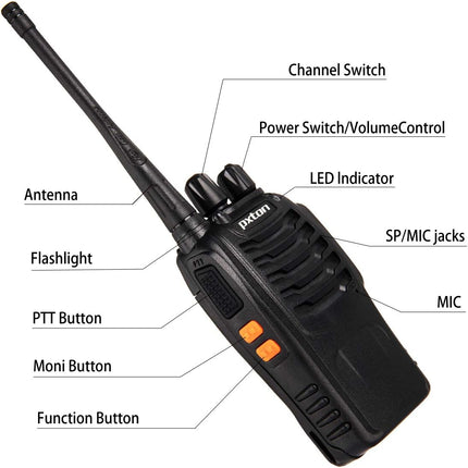 2-Pack Walkie Talkies – Rechargeable UHF Radios with Earpieces, Flashlight
