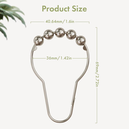 12PCS Shower Curtain Hooks – Polished Nickel, Rust-Proof Stainless Steel