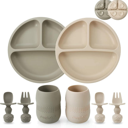 2-Pack Silicone Baby Feeding Set – Divided Plate, Cups, Spoons & Forks