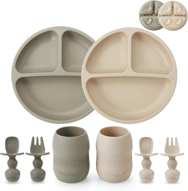 2-Pack Silicone Baby Feeding Set – Divided Plate, Cups, Spoons & Forks