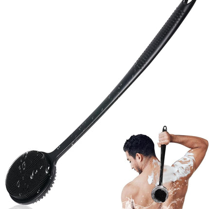 17in Silicone Back Scrubber with Long Handle Double-Sided Shower Body Brush for Men