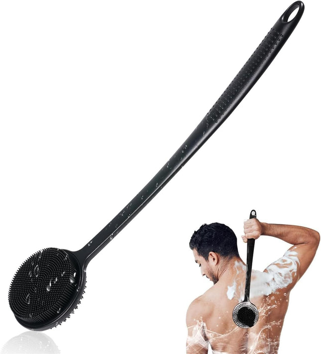 17in Silicone Back Scrubber with Long Handle Double-Sided Shower Body Brush for Men