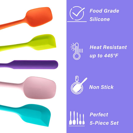 5 Pc Silicone Spatula Set Multicolor Heat Resistant Baking Cooking BPA Free