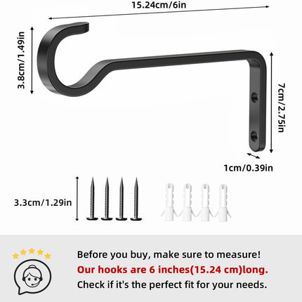 2-Pack Iron Plant Hangers 6" – Heavy Duty Outdoor Hooks for Hanging Plants