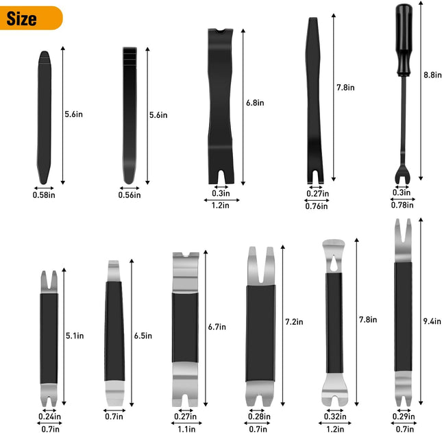 11PCS Trim Removal Tool Kit – Metal & Nylon Pry Tools for Car Panel, Dashboard, Clips