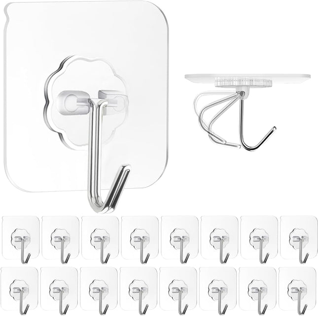 16PCS Self Adhesive Wall Hooks, Waterproof Heavy Duty for Home & Bath