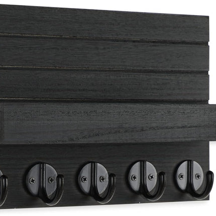 Wall Key Holder with Shelf – Large Hooks for Keys, Bags & Coats, Paulownia Wood