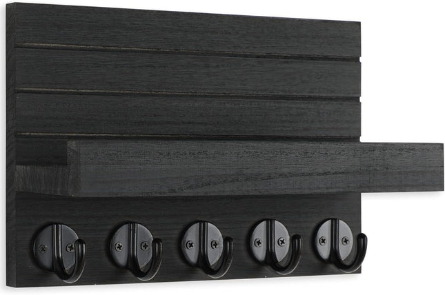 Wall Key Holder with Shelf – Large Hooks for Keys, Bags & Coats, Paulownia Wood