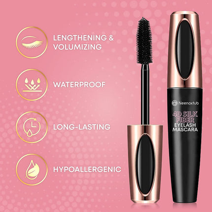 4D Silk Fiber Lash Mascara 2PK, Lengthening & Volumizing, Waterproof, Smudge-Proof Black