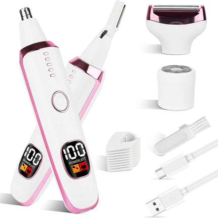 Rechargeable Nose & Ear Hair Trimmer – 4-in-1 Painless Facial & Eyebrow Razor