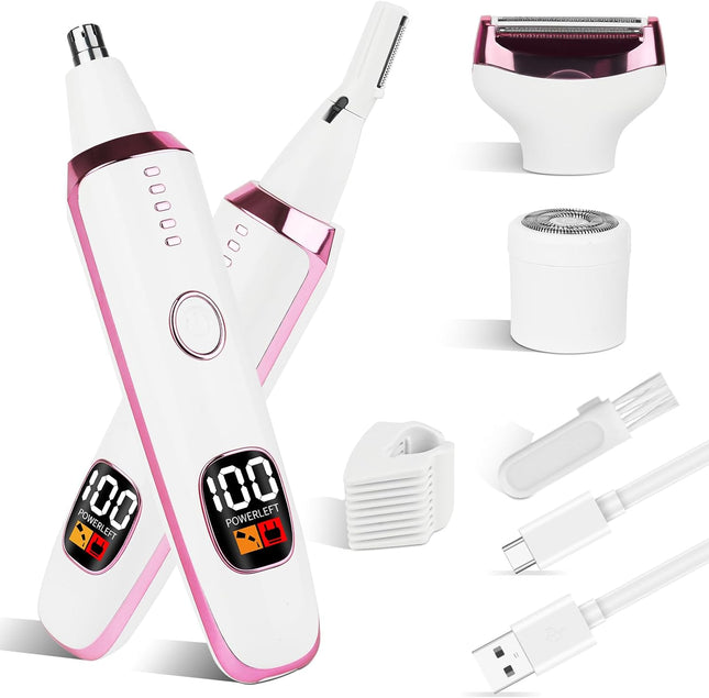 Rechargeable Nose & Ear Hair Trimmer – 4-in-1 Painless Facial & Eyebrow Razor