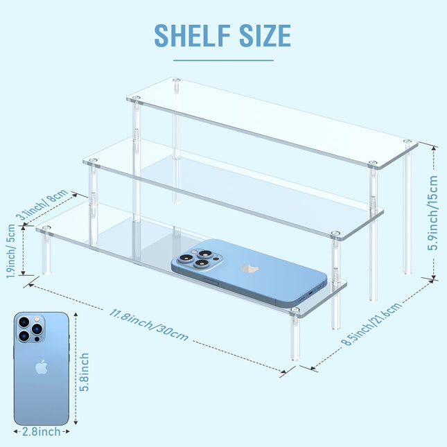 3-Tier Acrylic Display Risers – Clear Organizer Stand for Perfume & Desserts