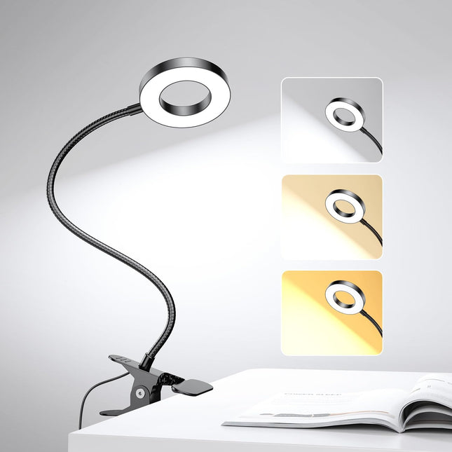 LED Desk Lamp Clip-On – 3 Color Modes, 10 Brightness Levels, 360° Adjustable