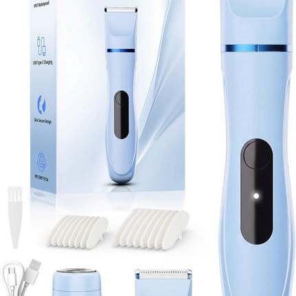 2-in-1 Bikini Trimmer Women, Waterproof Electric Shaver with Ceramic Blade & Type-C Rechargeable