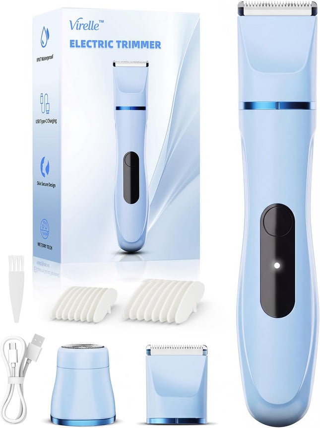 2-in-1 Bikini Trimmer Women, Waterproof Electric Shaver with Ceramic Blade & Type-C Rechargeable