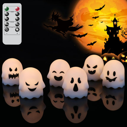 6-Pack Flameless Ghost Candles with Remote, Timer & Dimmable Halloween Decor