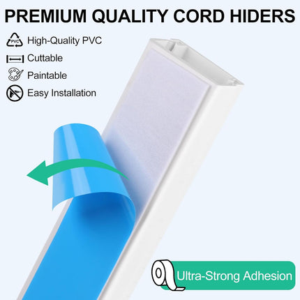 Cord Hider 85.2in – Self-Adhesive TV Cable Covers for Wall, Wire Management, White