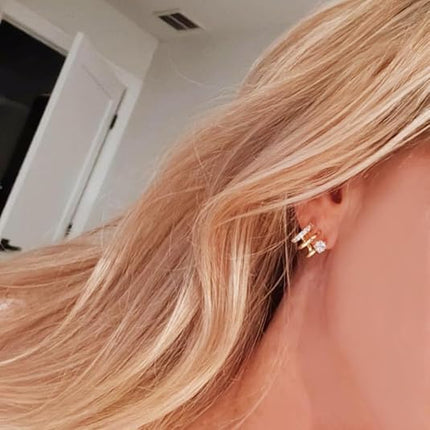 14K Gold Plated Illusion Stud & Triple Huggie Hoop Earrings for Women – Hypoallergenic