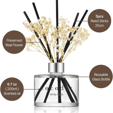 White Jasmine Reed Diffuser Set – 6.7oz Home Scent for Shelf & Bathroom Decor