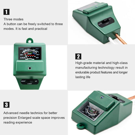 Soil pH Meter 3-in-1 – Moisture, Light, pH Tester for Garden, Lawn & Farm (Green)