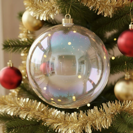 18PCS Iridescent Clear Ornament Balls – DIY Plastic Baubles for Christmas Decor