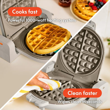 Flip-n-Store Waffle Maker – Fits-Anywhere™, 7” Wide Plates, 1000W, Oatmilk