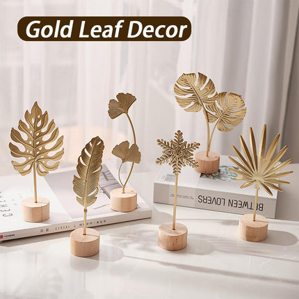Gold Leaf Home Decor Set, Metal Leaf Statues, Modern 3D Botanical Sculptures for Shelf & Living Room