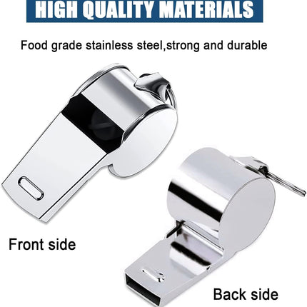 3 Pack Loud Stainless Steel Whistles with Lanyards for Coaches, Referees & Sports