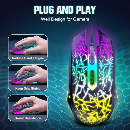 RGB Gaming Mouse Wired Ergonomic 6 Button Adjustable DPI for Computer