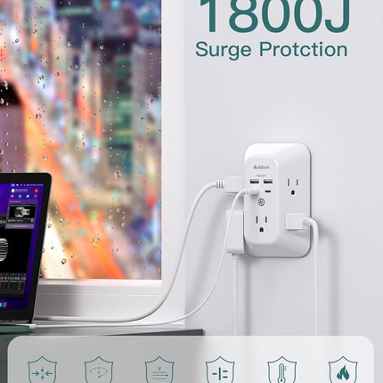 Surge Protector Outlet Extender – 5-Outlet Splitter with 4 USB Wall Charger