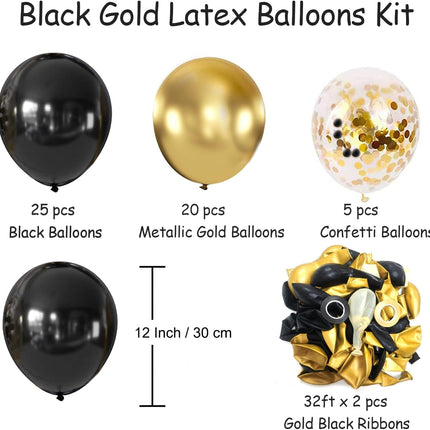 50 PCS 12 Inch Black Gold Confetti Balloons Birthday Graduation Wedding